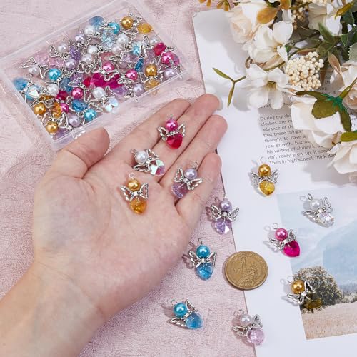 DICOSMETIC 48Pcs Angel Charms 6 Styles Angel Glass Beads Pendant Fairy Wings Bead Dangle Charms Colorful Heart Beads Charm Cute Hollow Wing Charm for DIY Earrings Necklace Jewelry Making - Image 3