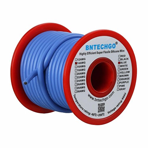 BNTECHGO 14 Gauge Silicone Wire Spool Blue 25 feet Ultra Flexible High Temp 200 deg C 600V 14 AWG Silicone Rubber Wire 400 Strands of Tinned Copper Wire Stranded Wire for Model Low Impedance