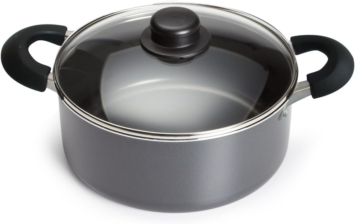Bene Casa3-Quart Nonstick Dutch Oven Aluminum, Ventd Glass Lid, Stay-Cool Handles, Dishwasher Safe, Perfect for Simmering and Slow Cooking