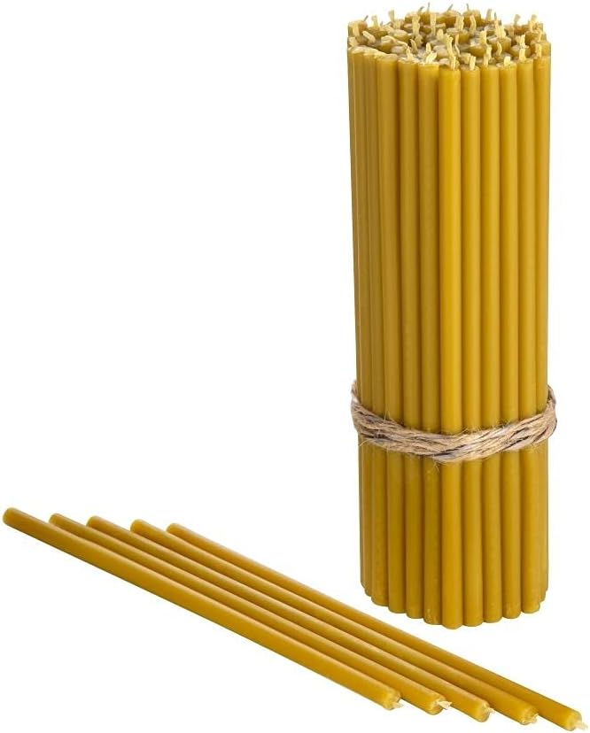DanilovoPure Beeswax Candles - No-Drip, Smoke-Less, Tall, Thin Taper Candles – Decorative Candles for Church Prayer, Decor or Birthday Candles – Honey Scented Candles – 6.4”x0.22” (Yellow, 50pcs)