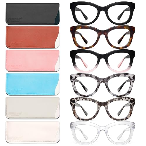 Gaoye 6 pack Oversized Reading Glasses for Women Stylish Blue Light Blocking Anti Eyestrain Computer Readers Spring Hinge w/Case (G1 6-pack Mix, 1.50)