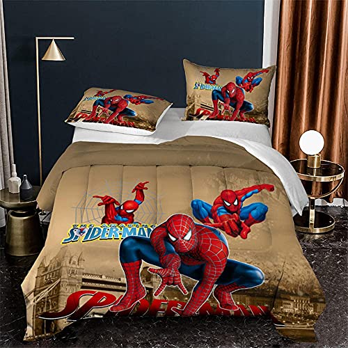 Funda Edredón 3D Juego de Ropa para Cama Spiderman Vengadores Super Heroes Single(135X200 Cm), 2...