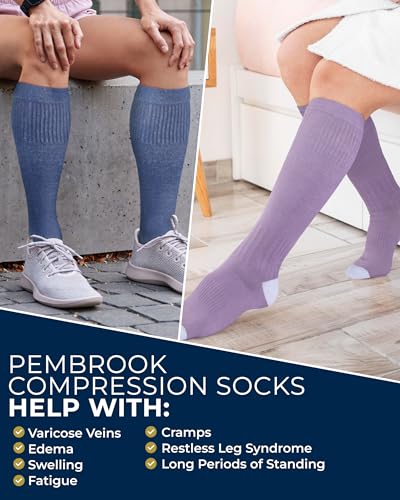 Image of Pembrook Light Compression Socks for Women - 3 Pairs | 8-15 mmHg Cotton Compression Socks for Pregnancy, Knee High Comfort