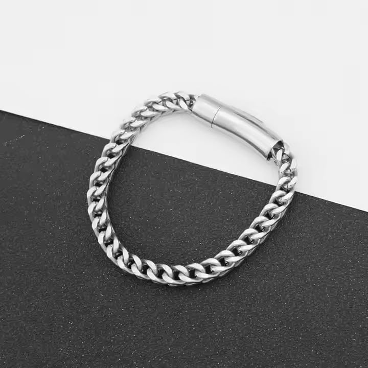 Image of Fashion Frill Stylish Bracelet For Man Silver Wheat Stainless Steel Chain Bracelet For Men Specially Made For Man