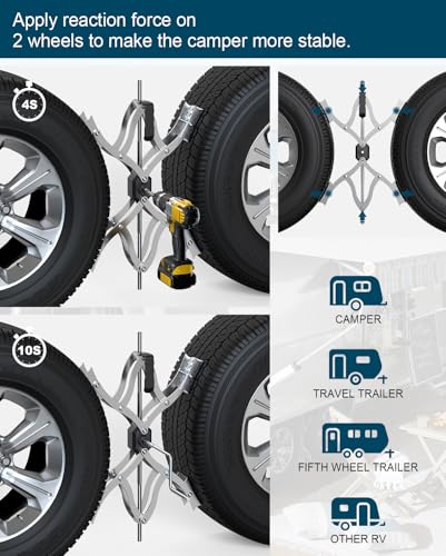 Image of Camper X Wheel Chocks for Trailers, 4'' to 17'' RV Tire Stabilizers, 2PCS