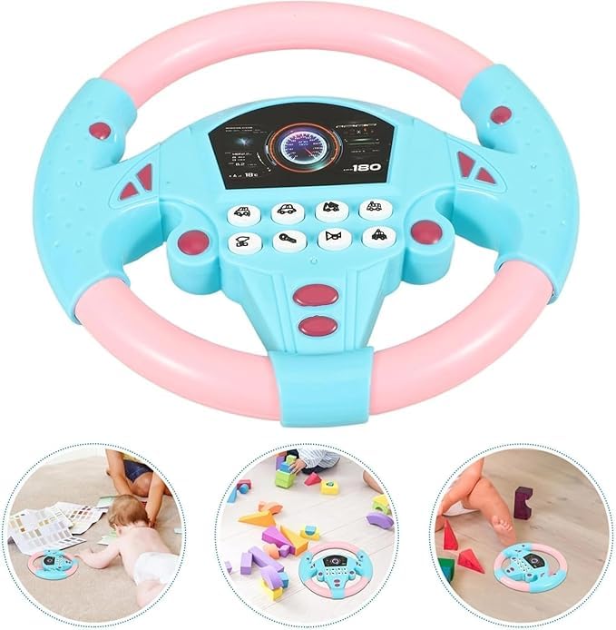 Image of Kids Driving Steering Wheel Funny Interactive Driving Wheel with Music (Pink Blue)