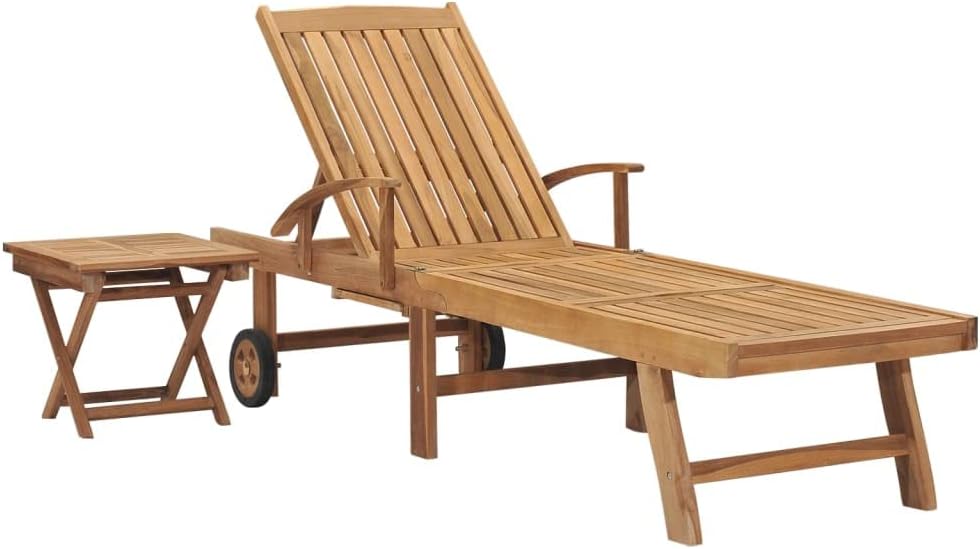 Sun Lounger with Table,Lawn Lounger,Gardens Furniture,Lounge Loungers,Pool Loungers,Deck Lounger,Party Chair,Napping Loungers,Adjustable Footrest in 4 Positions,for Lawn,Garden,Pool,Solid Teak Wood