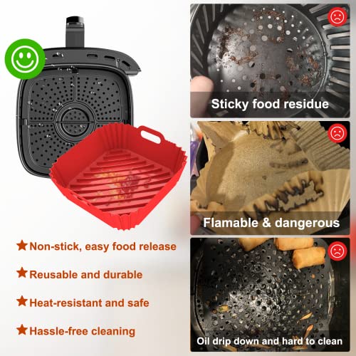 Image of 2 Pack Silicone Air Fryer Liners Reusable, 7.1 Inch Airfryer Liners 4-7 QT Square Air Fryer Liners Silicone Pot Oven Liner Baking Tray, Air Fryer Basket Mat Silicone Bowl Air Fryer Accessories