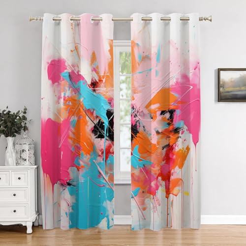 BaoNews Colorful Paint Splatters Blackout Curtains for Bedroom, Abstract Art with Vibrant Hues Drapes Plastic Grommet Top Insulated Thermal Living Room, 52X84 in 2 Panels