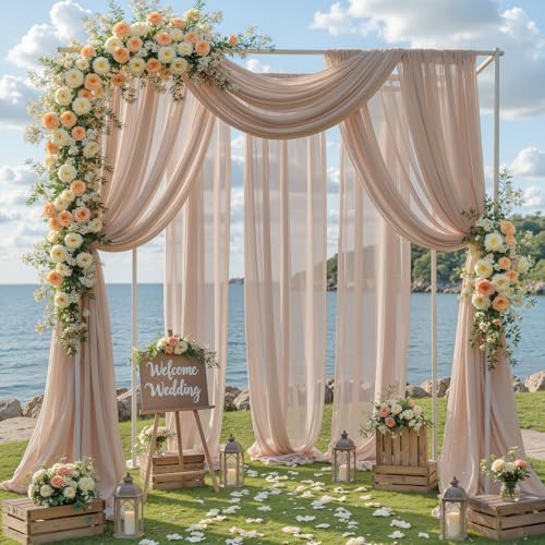 Wedding Arch Draping Fabric, 2 Panels 18FT Taupe Sheer Backdrop Curtain Chiffon Fabric Drapery Voile Scarf Draping Panels for Wedding Archway Ceremony Curtain Valance Party Decoration
