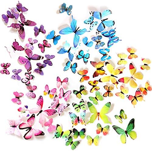 Ewong Butterfly Wall Decals - 60PCS 3D Butterflies Home Decor-Stickers, Removable Mural Decoration for Girls Living Room Kids Bedroom Bathroom Baby Nursery, Waterproof DIY Crafts Art (5 Color)