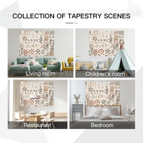 Tapiz de pared con geometría retro de 150x200cm ideal para salones de diseño estético crema 5