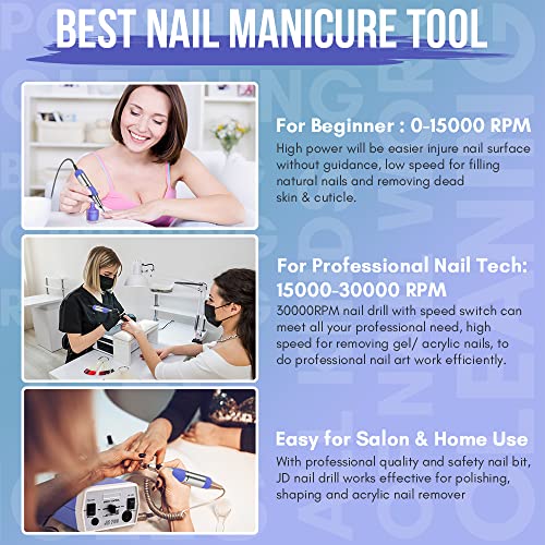 Makartt Nail Drill Electric Nail File Jd700 Nail Drills For Acrylic Nails Professional 30000Rpm Manicure Tools Nail Stuff Acrylic Nail Drill For Nail Dip Kit Acrylic Powder Poly Nail Gel B-01 #TOP3
