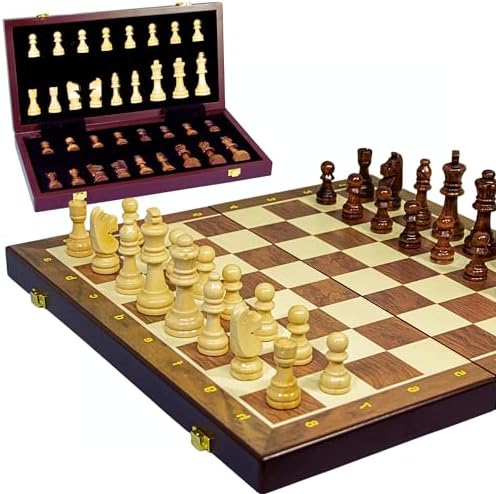 Chess Set for Adults & Kids 39cm Handmade Wood Chess Set Board Game Folding Chess Pieces with Storage. Kids Board Games and Adult Wooden Chess Set. Toys and Games Adults and Kids