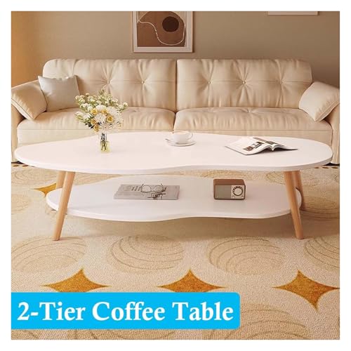 Petite table basse avec étagère double rangement bois salon rectangulaire - 4