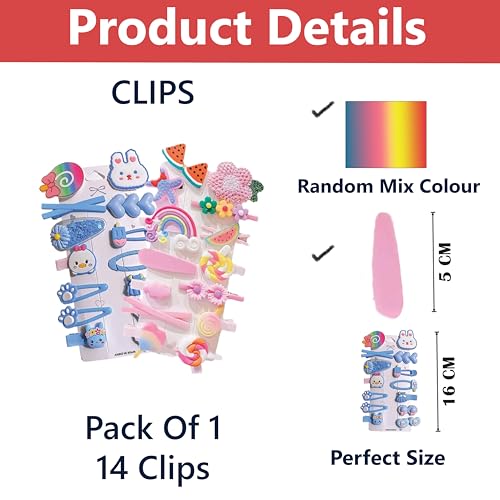 Image of TEMPERIA (1 Pack - 14 Clips) Hair Clips for Girls Kids - Girl Gift Items for Birthday - Cute Hair Clips & Pins Set for Baby & Small Girls - Girl Hair Accessories (Random Colors & Designs) (MN02)