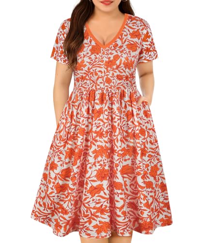 Image of RITERA Plus Size Dresses for Curvy Women Summer Spring Womens Dress V Neck Short Sleeve Casual Dress with Pockets XL-5XL