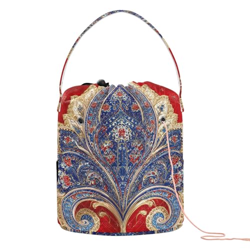 Image of Tatenale Crochet Bag Yarn Bag Knitting Project Bag with Pockets and Handle Portable Yarn Storage Organizer Tangle Free 8.3x11 InchRed Vintage Paisley29