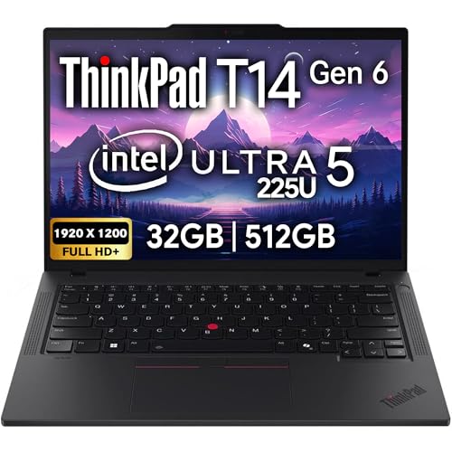 Image of Lenovo ThinkPad T14 Gen 6 Business Laptop 14 inch FHD+ IPS, Intel Ultra 5 225U, 32GB DDR5 RAM, 512GB SSD, 5MP HD Webcam, Fingerprint, Backlit, Wi-Fi 6E, 2 Thunderbolt 4, AI PC