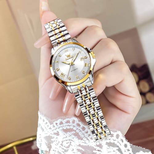 Image of OLEVS Womens Automatic Watch Diamond Luxury Date Ladies Dress Classic Self Winding Wrist Watches