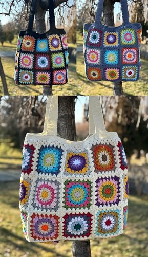Granny Square Crochet Handbag, Shoulder Handbag, Tote Handbag, Afghan Bag, Retro floral Bag, Boho style4