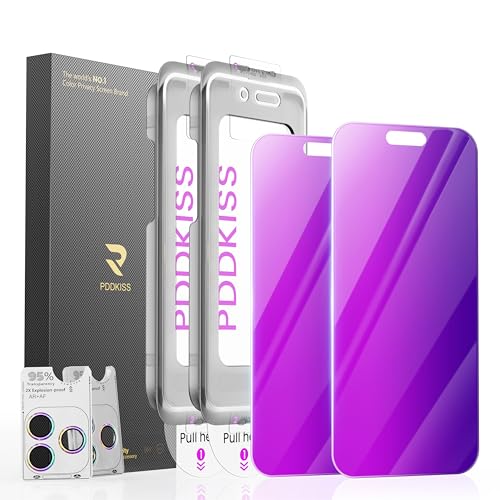 Image of PDDKISS 2 Pack Privacy Screen Protector for iPhone 17 Pro Max 6.9 inch+ 2 Pack Camera Lens Protector, Purple Gradient Anti Spy Tempered Glass, Auto Alignment Kit