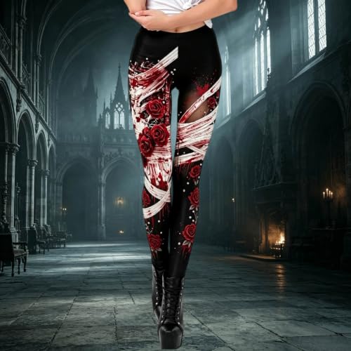 Women Halloween Leggings Skeleton Print High Waisted Soft Stretch Tights - image 2
