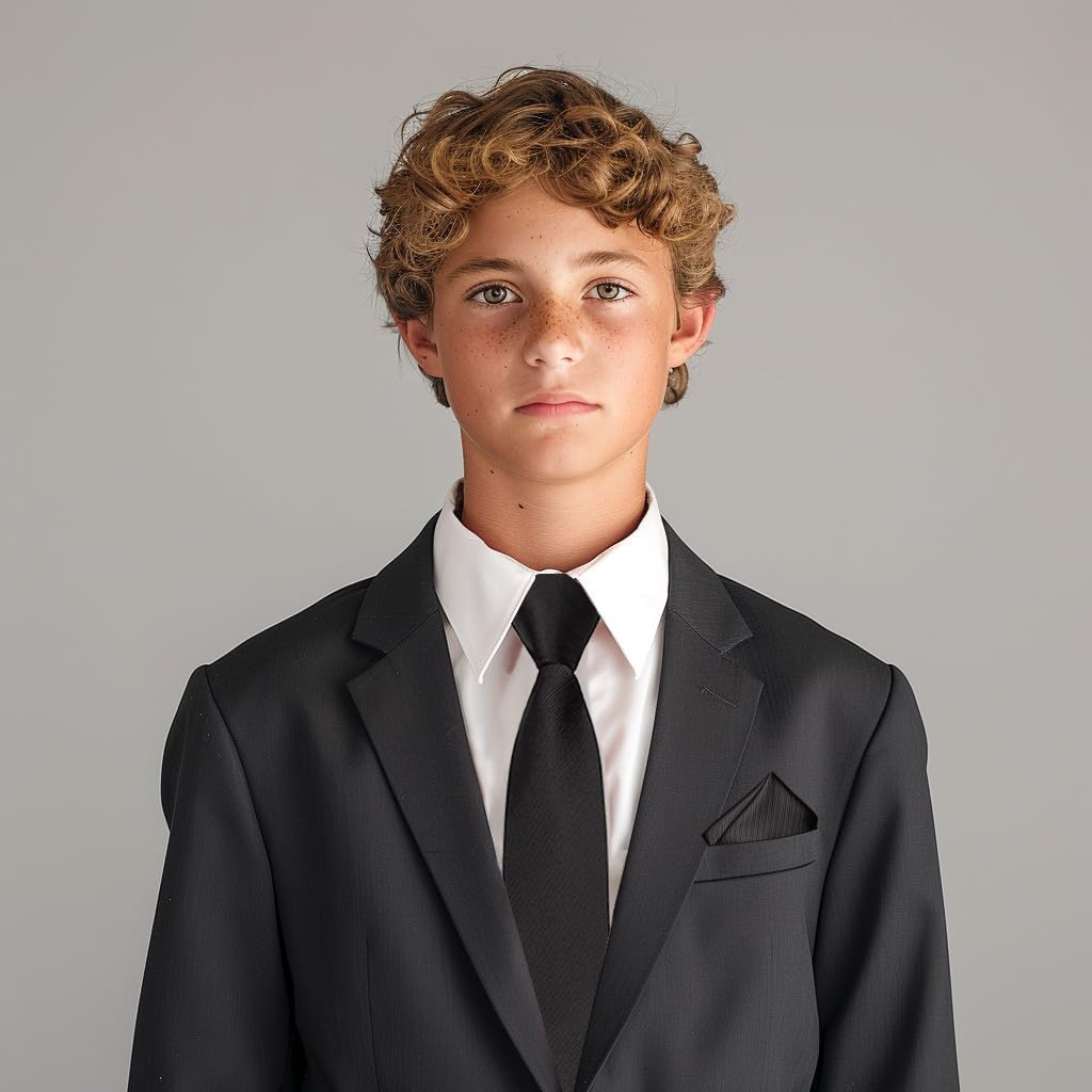 JEMYGINS Solid Color Boys Tie and Pocket Square Set Pre-tied Adjustable Kids Necktie for Age 8-12 Wedding Graduation - Image 4