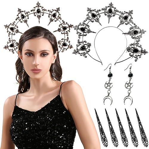LaVenty Gothic Halo Crown Baroque Headband Stars Goddess Tiara and Crown for Women Boho Wedding Headpiece Halloween Costume