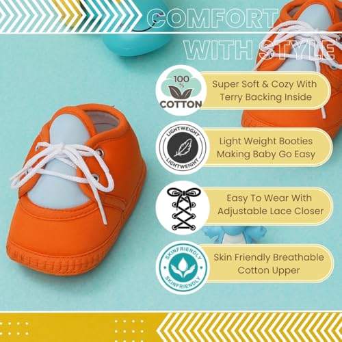 Image of Neska Moda 6 To 12 Months Baby Boys & Baby Girls Cute Soft Cotton Pre-Walker Lace Booties-BT4713