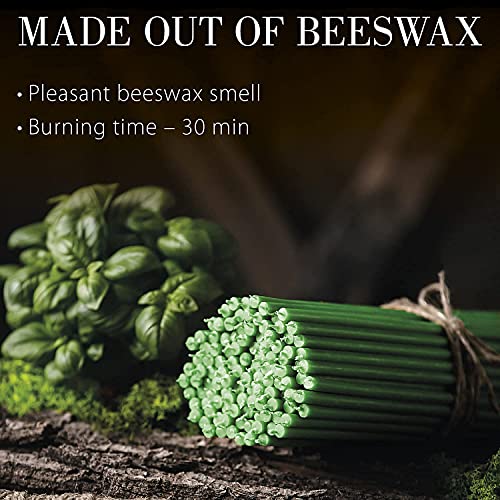 Danilovo Pure Beeswax Candles - No-Drip, Smoke-Less, Tall, Thin Taper Candles – Decorative Candles For Church Prayer, Decor Or Birthday Candles – Honey Scented Candles – 6.3”X0.22” (Green, 50Pcs) #TOP1