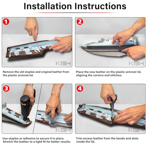 KBH Car Front Door Panel Armrest Cover Replacement for Toyota Avalon 2013 2014 2015 2016 2017 2018, Vinyl Leather Upholstery, Anti-Scratch, 1 Pair, Brown (Leather Part Only) by KBH - Image 6
