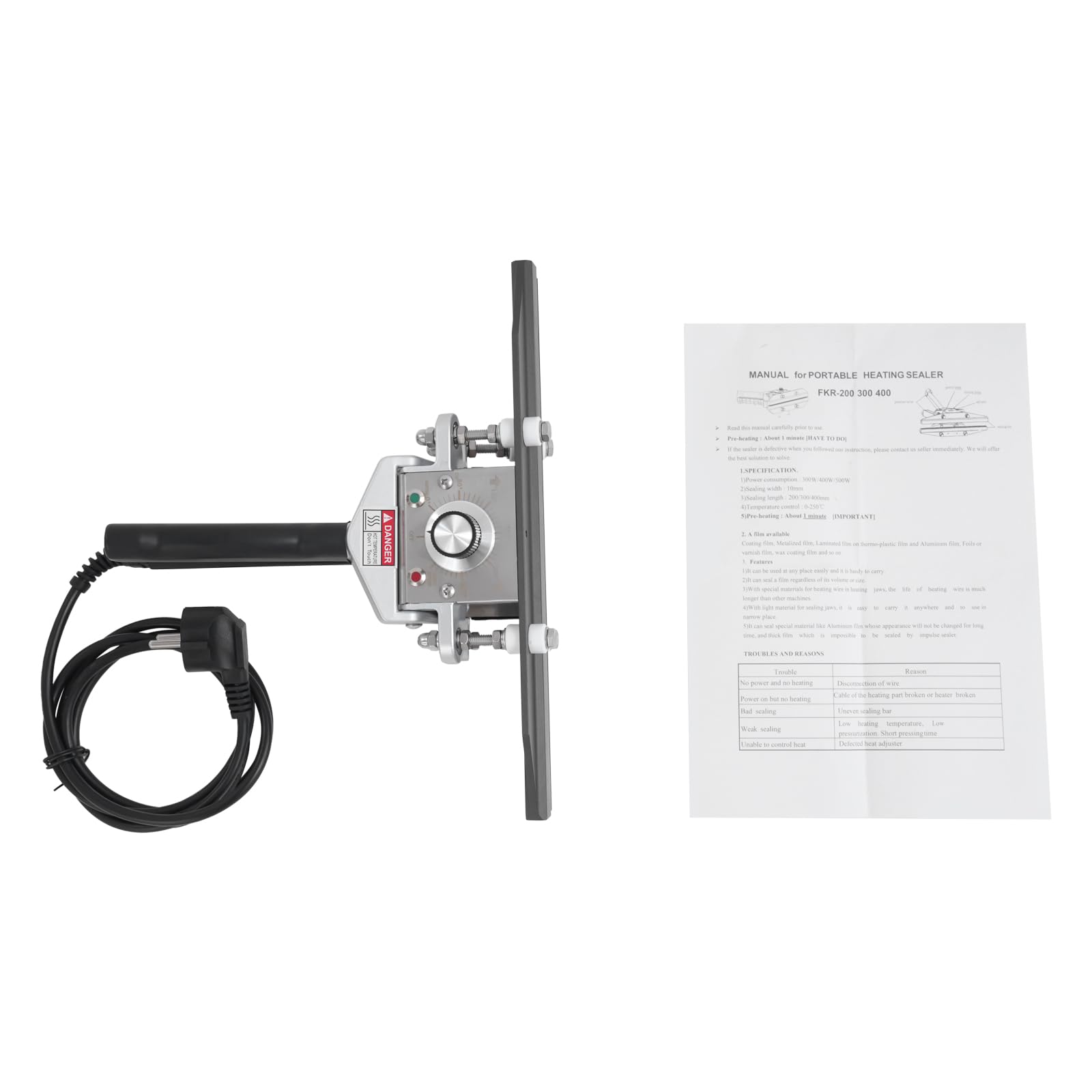 Handheld Crimp zgrzewarka 500 W do zgrzewania worków, 0-300°C, ręczna zgrzewarka do grubych worków z folii aluminiowej, papieru typu kraftowego