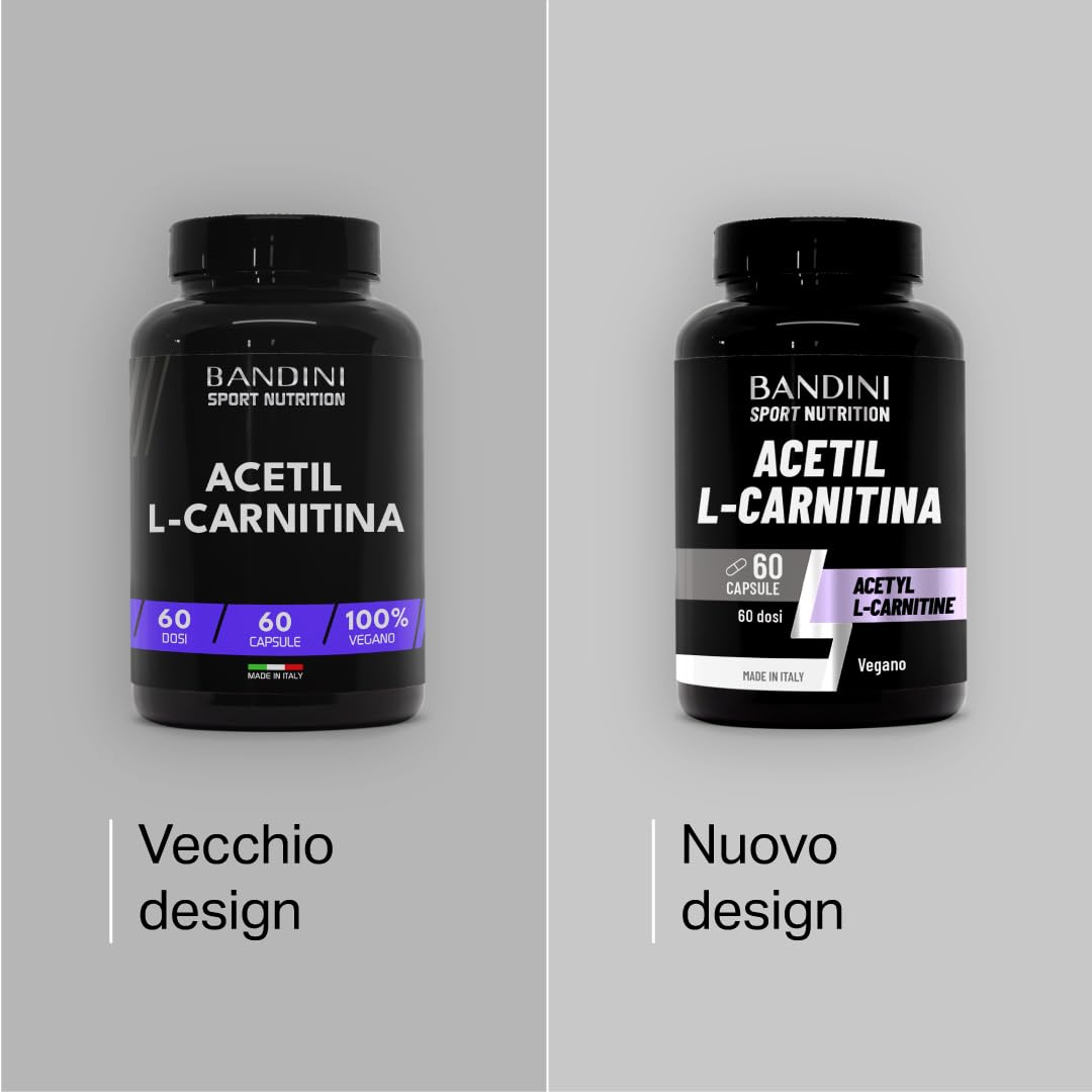 Bandini® Acetil L-CARNITINA 1000 mg (Alto Dosaggio) | Acetyl L-Carnitine per Sportivi che praticano Attività Fisica intensa | Per Palestra, Sport e Allenamento | L Carnitina Vegan, No OGM | 60 Capsule