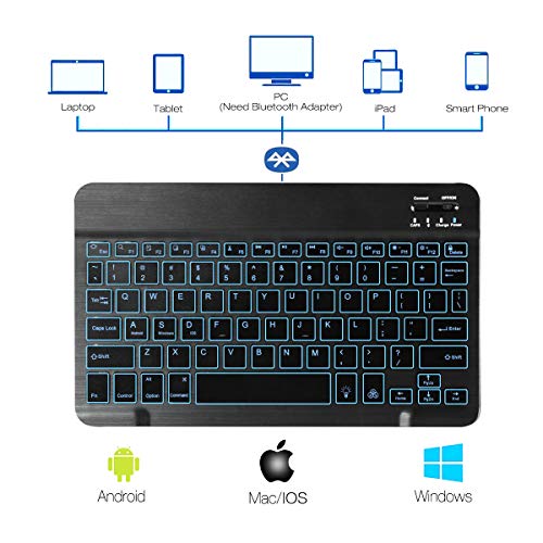 Portable Ultra-Slim 7 Colors Backlit Wireless Bluetooth Keyboard Compatible With Samsung Galaxy Tab A 10.1/9.7/10.5,Galaxy Tab E 9.6/8.0, Tab S, Galaxy S9/S8/S7 & Other Bluetooth Devices #TOP4