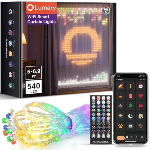 Image of Lumary Smart Curtain Lights 6.9 x 5 FT, 540 LEDs, DIY Color, Timer, IP65