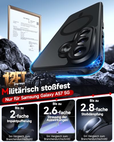 LeYi für Samsung Galaxy A57 5G Hülle für Magsafe mit 2X Panzerglas-Schwarz – Ansicht 6