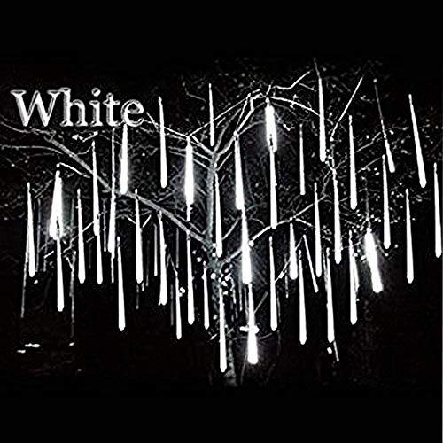 Geanmoki LED Meteor Shower Rain Lights,Drop/Icicle Snow Falling Raindrop 30cm 8 Tubes Waterproof Cascading Lights for Wedding Xmas Home Decor (White)