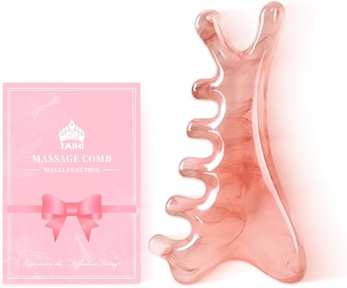 TAIHI Peine de masaje 4 en 1 rosa Gua Sha, herramientas faciales para masaje de cabeza, cuello, cuerpo, cara, ojos, herramienta de masajeador para