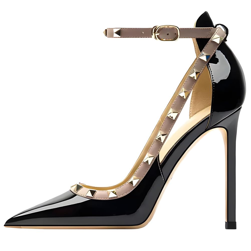 Damskie szpilki ze skóry lakierowanej 10 cm 12 cm szpiczasty nosek pasek na kostce czółenka na wysokim obcasie eleganckie buty do sukienki imprezy formalne wydarzenia