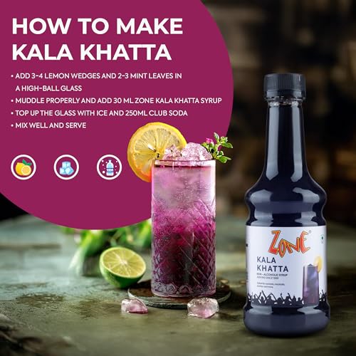 Image of Zone Kala Khatta syrup 300ml | Nostalgic Tanginess with a Modern Twist | Ideal for Mocktails, Cocktails, Lemonades, Iced Teas & More | 35+ Flavours