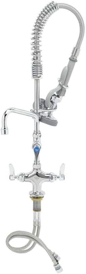 T&S Brass MPZ-2DLN-06 Mini-Pre Rinse Faucet. Single Hole Deck Mount Faucet with 6" Swing Nozzle, Lever Handles, and Wall Bracket