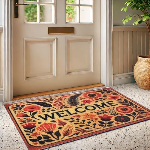 Outdoor Rug Door Mat, Welcome Mat Outdoor, Non-Slip Door Mat Outside Entrance, Stylish Welcome Mat, Entryway Rug, 19'x31' (16.WelcomeFlower)