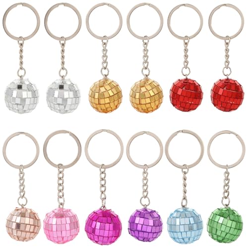 Sikweny 12 Pièces Boule Disco Porte-Clés Boule Disco Des Années 70 Boules à Facette Kit Mini Avec Corde A Facette Deco Poser Deco Brillant Réutilisable...