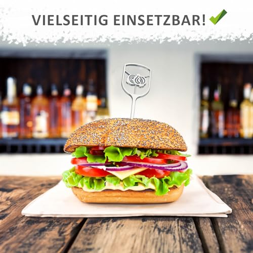 Robin Goods® 6x Burger-Spieße aus rostfreiem Edelstahl - Metallspieße mit breiter, ausgestanzter Grifffläche - Grill-Spieße - Servierspieße (06 Stück)
