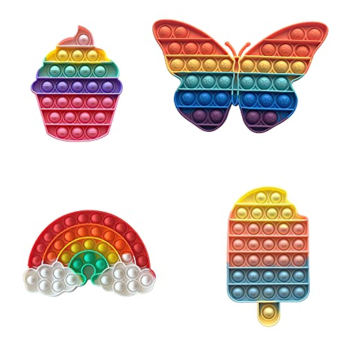 POPITZ Push Pop Bubble Fidget Sensory Toy 4 Pack Rainbow Butterfly Ice Cream Cupcake TIK-Tok