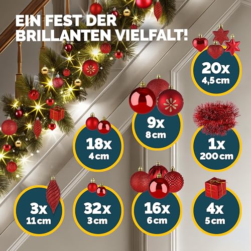 DEUBA® Weihnachtskugeln 103tlg Christbaumschmuck Kunststoff Rot – Ansicht 3