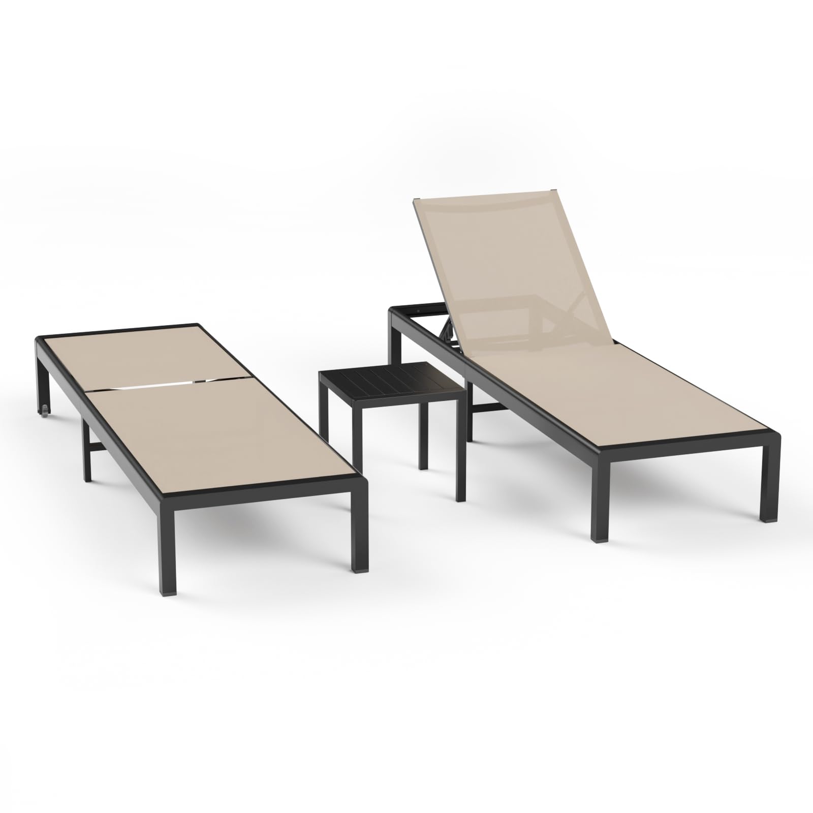 WOAJNQO Aluminum Lounge Chairs Outdoor Chaise Furniture,2 Sets Patio Metal Deck Lounger Adjustable 5-Position Poolside Chase Recliner with Wheels for