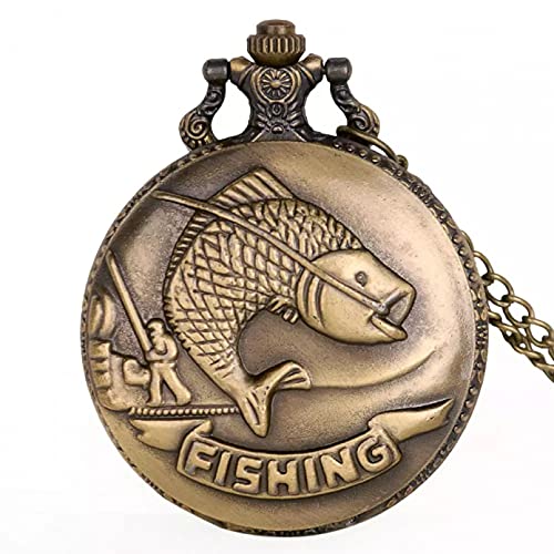 FZSWD Bronze Taschenuhren Fischen Fisch Muster Schlüsselanhänger Kettenuhr Schwesternuhr Cover