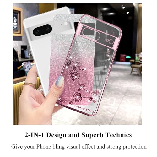 Coque Google Pixel 8 design mignon de luxe paillettes fleurs transparentes - 7